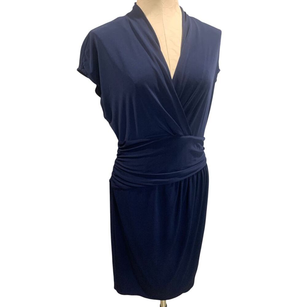 Size 16 Dressbarn Navy Blue Pullover Dress Stretch Surplice Neckline - Picture 2 of 8